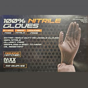 Extra Heavy Duty 8.0g Nitrile Gloves Diamond Hatched 50 Pack