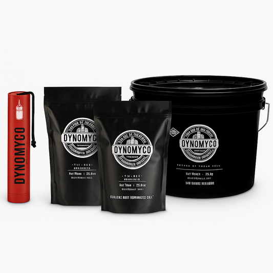 Dynomyco (100g mini pouch, 340g small pouch, 759g large pouch, 10kg small pail, 200g dynamite stick)