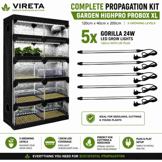 Garden HighPro Probox Propagator X Large Complete Propagation Kit (120x40x200cm) + 5x Gorilla 24W LED Grow Lights