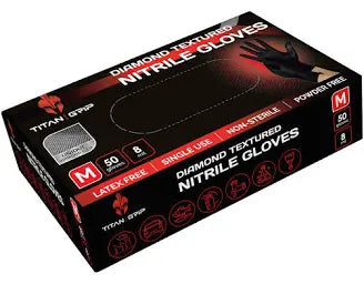Titan Grip Diamond Textured Black Nitrile Gloves 50 Pack (M, L, XL)